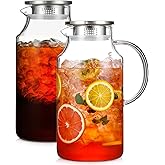 2 Pack 1 Gallon thickened Glass Pitcher with Lid and Spout, Borosilicate Glass Carafe for Hot/Cold Drink, Water Pitchers for Fridge, Extra Large Jug with Handle for Iced Tea, Coffee,Juice, Beverage