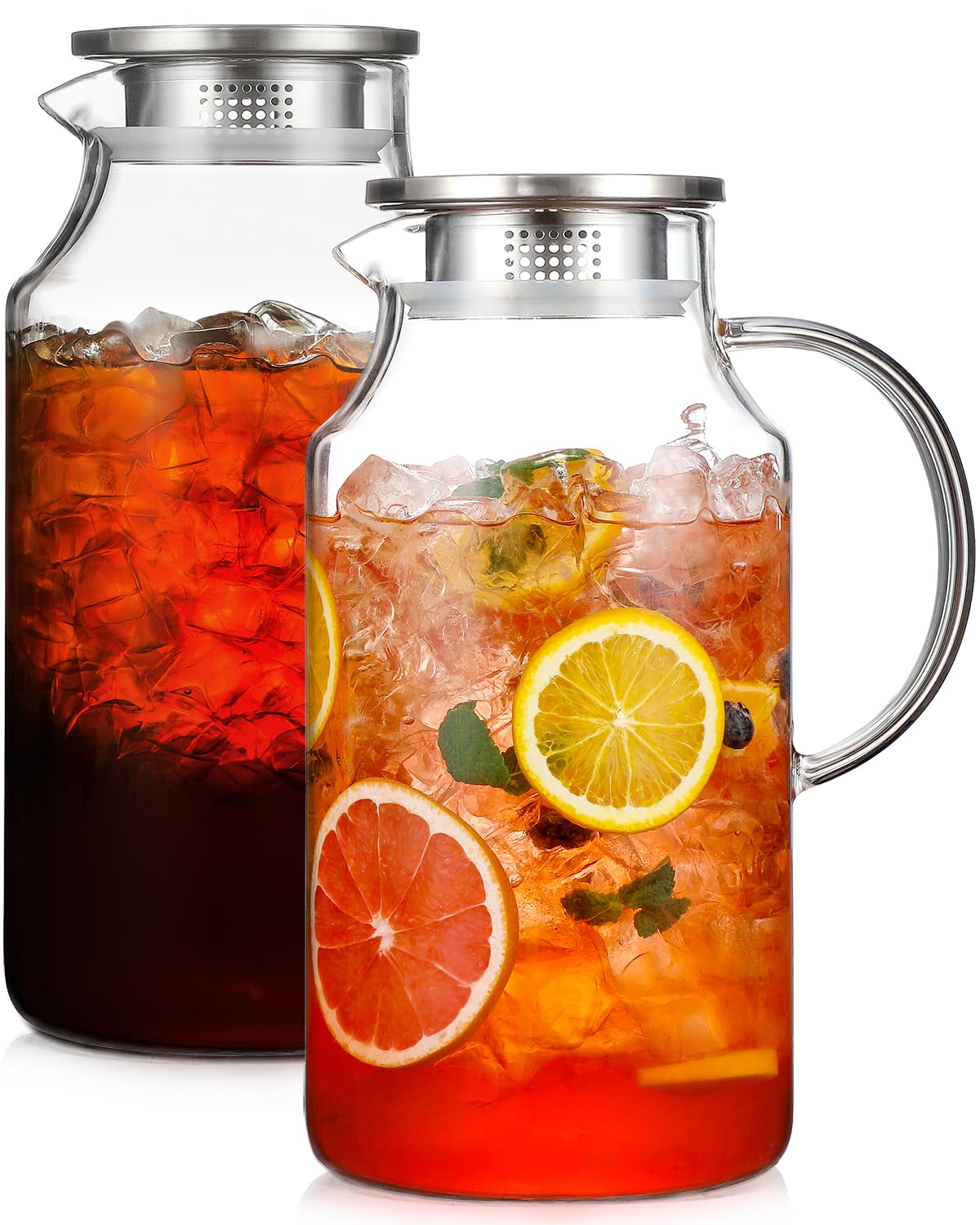 Photo 1 of 2 Pack 1 Gallon thickened Glass Pitcher with Lid and Spout, Borosilicate Glass Carafe for Hot/Cold Drink, Water Pitchers for Fridge, Extra Large Jug with Handle for Iced Tea, Coffee,Juice, Beverage