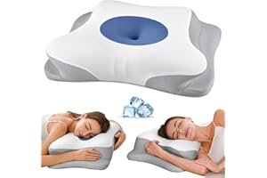 HAMYODO Cervical Neck Pillow - Contour Bed Pillow for Neck Pain Relief, Ergonomic Orthopedic Side Sleeper Pillow for Sleeping, Cooling Memory Foam Pillows for Back & Stomach Sleepers with Pillowcase