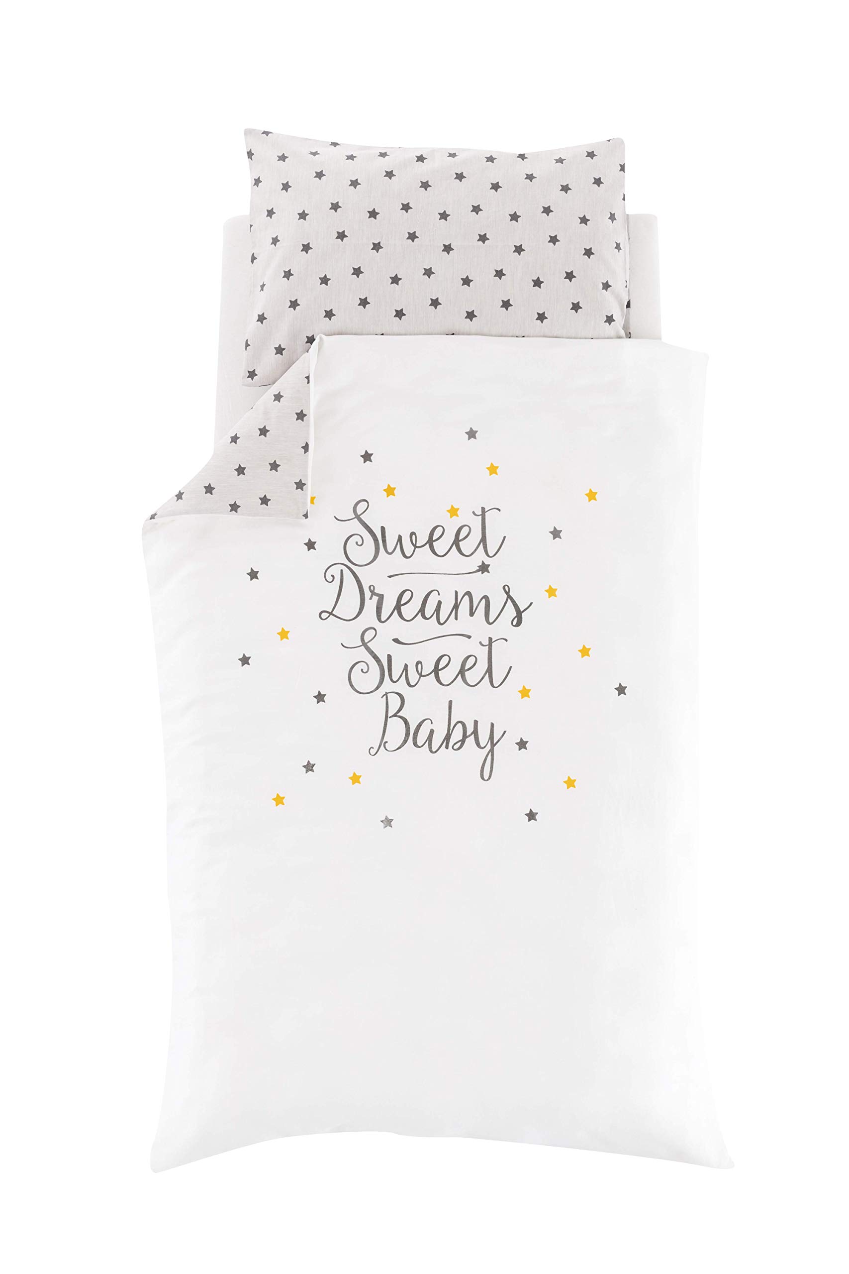 Träumeland TT19202 Baby/Children's Bed Linen Made of Finest Cuddly Soft Cotton Size 100 x 135 cm + 40 x 60 cm Star Dream Design Yellow Multi-Coloured