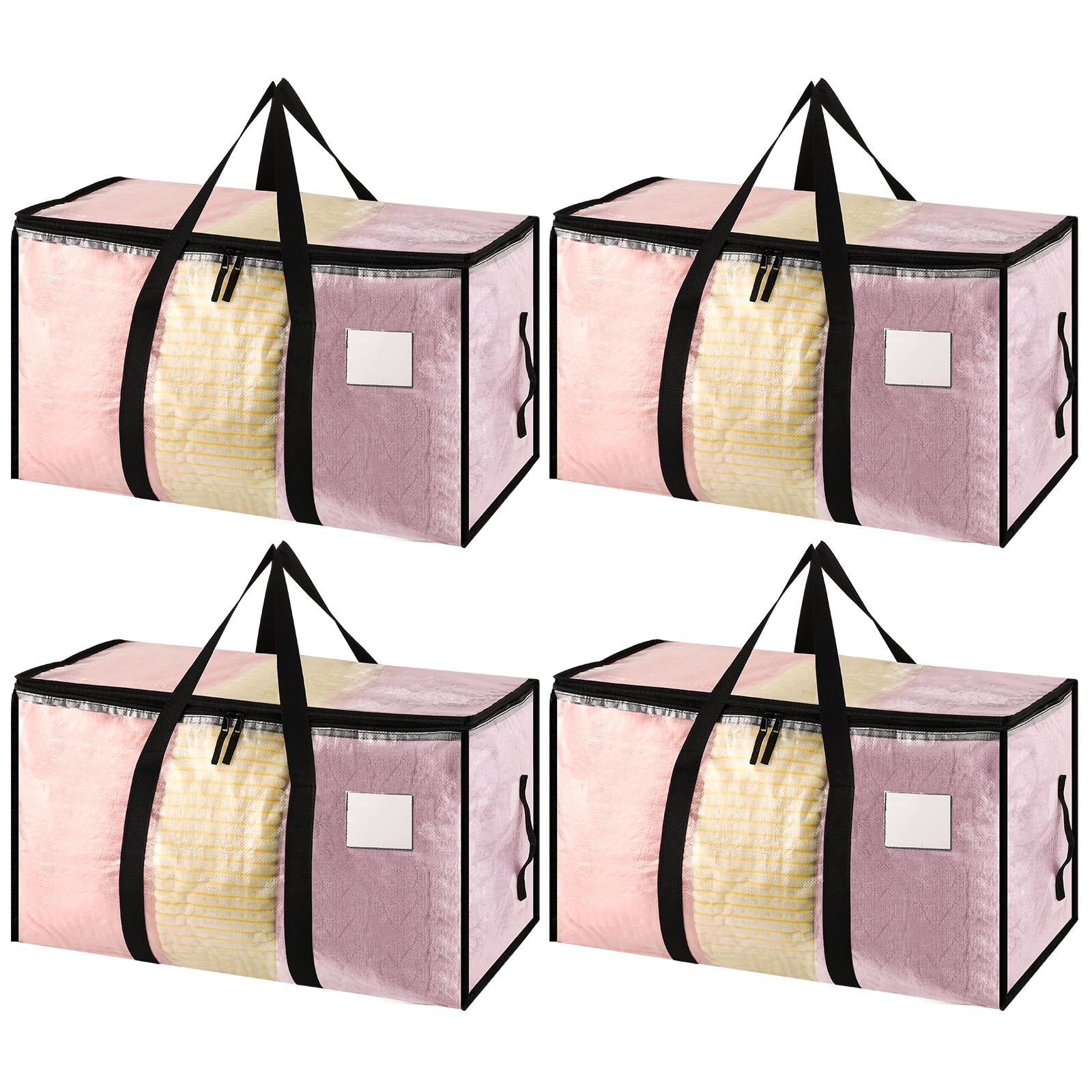 Dntorx 4 Pack 90L Clothes Storage Bags with Lids Clear Moving Bags Heavy Duty Moving Totes for College Dorm Storage, Camping Travel Packing, Home Garage Organization & Seasonal Bedding Storage