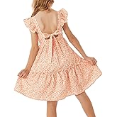 GRACE KARIN Girls Floral Dress Tie Back Flutter Sleeves Casual Summer Dress for 5-12Y