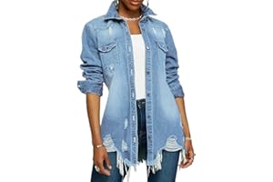 LaiyiVic Denim Jacket for Women Winter Long Sleeve Classic Distressed Butterfly Jean Trucker Jackets