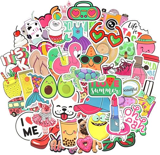 Waterproof Cute Vinyl Stickers Pack for Water Bottle Laptop for Teen Girls (50Pcs Beach Style)