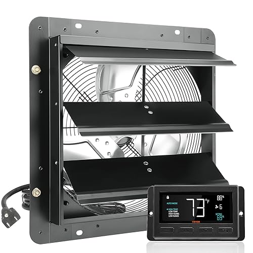 VEVOR 14'' Exhaust Fan with Temperature Humidity Controller, 1513 CFM, 10-Speed Adjustable Wall Mount Attic Fan, Ventilation and Cooling for Greenhouses, Garages, Sheds, ETL Listed