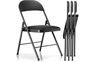 LUCKPRO Folding Chairs 4 Pack with Paded Cushion - Metal Chair with Steel Frame 450lb Capacity and Comfortable Seat Heavy Duty Foldable Chair for Indoor/Outdoor Party, Wedding, Event(Black)