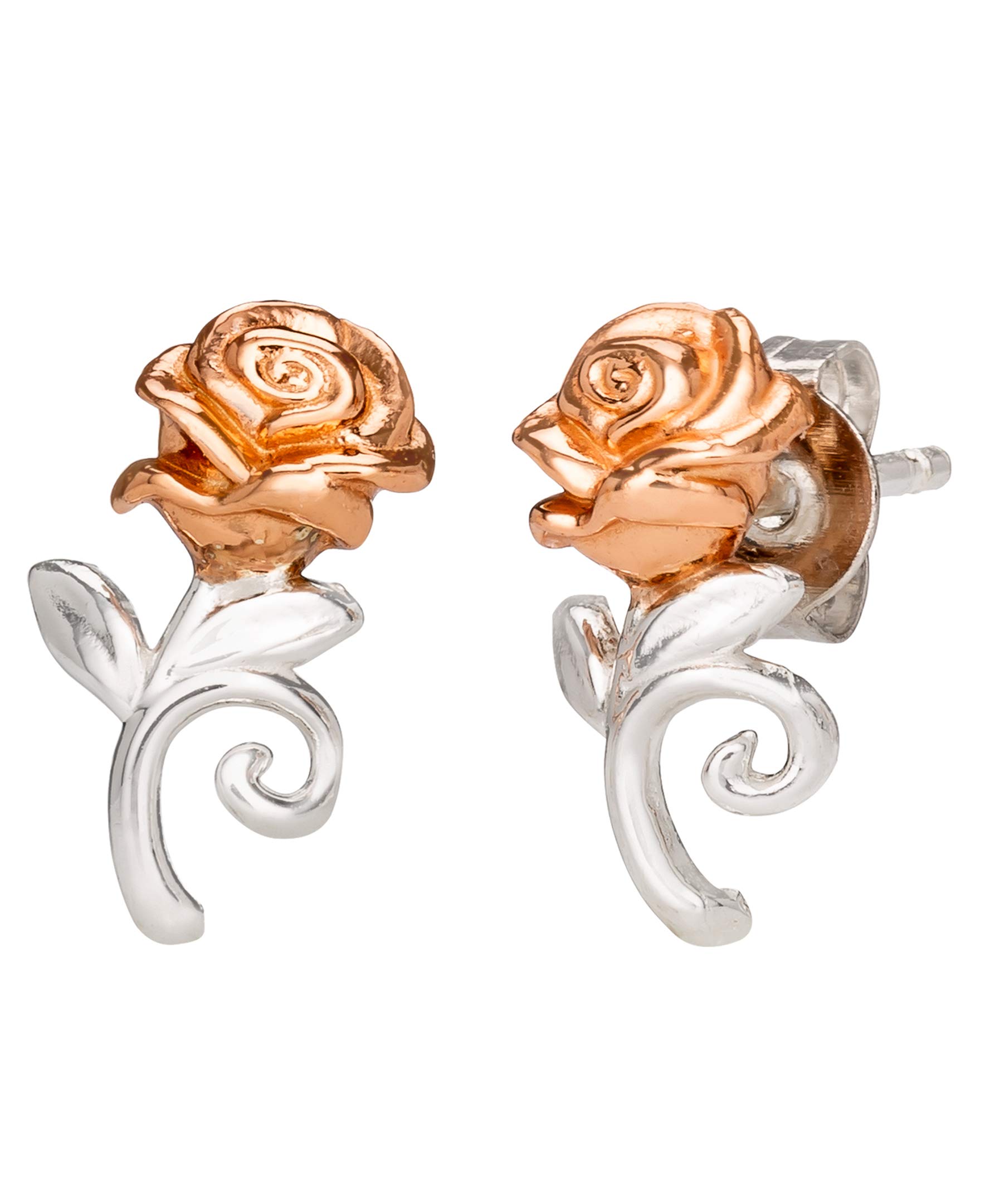 Disney Beauty and the Beast, Sterling Silver Two Tone Rose Stud Earrings