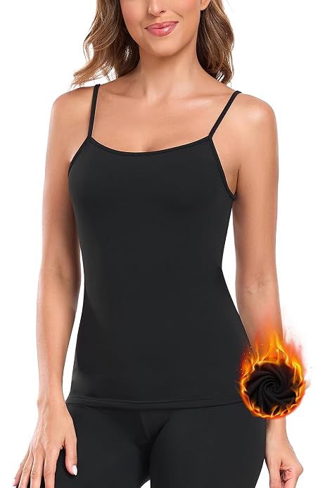 WOWENY Women's Thermal Fleece Tank Top - V Neck Sleeveless Camisole, Warm Base Layer Vest