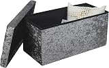 HomeHarmony Crushed Velvet Quilted Top Folding Storage Ottoman Silver Large view 4