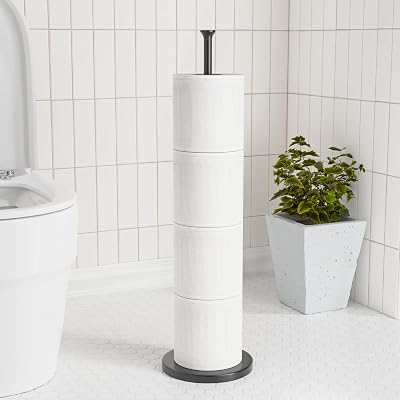 saffruff Free Standing Toilet Roll Holder 4-6 Rolls Black Modern Design