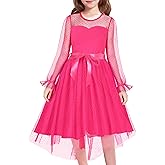 Girls Dresses Tulle Contrast Mesh Puff Long Sleeve Twirly High Low Holiday Birthday Party Formal Dress for 9-16 Years