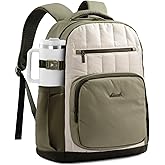 LOVEVOOK Laptop Backpack for Women with Giant Tumbler Holder Pocket,15.6 Inch Puffer Travel College Work Backpack Purse for Teacher Nurse,Casual Laptop Bag Computer Back Pack Daypack,White-Green-Black