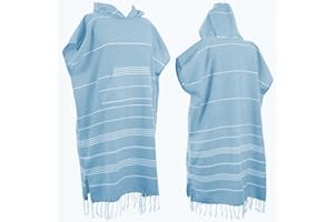 1pcs Large Turkish Cotton Poncho Surf Poncho Changing Robe with Hood and Front Pocket Absorbent Wearable Towel Hooded Beach T