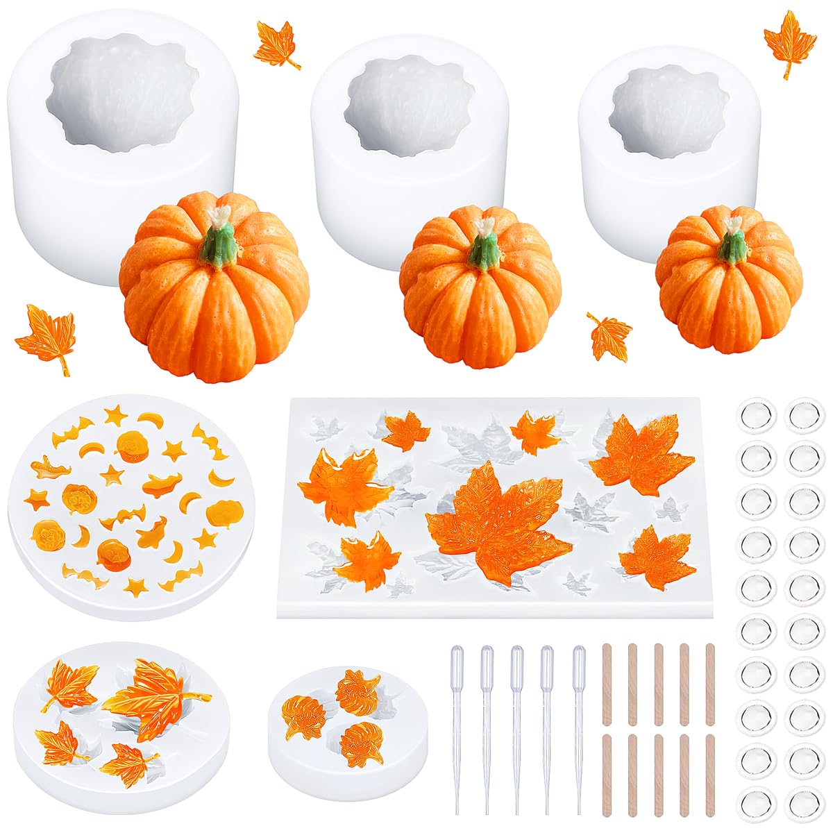 Photo 1 of 7 Pieces 3D Pumpkin Candle Silicone Molds Halloween Resin Molds Thanksgiving Candle Epoxy Maple Molds for Fall DIY Chocolate, Clay, Soap, Butter Crafting Making