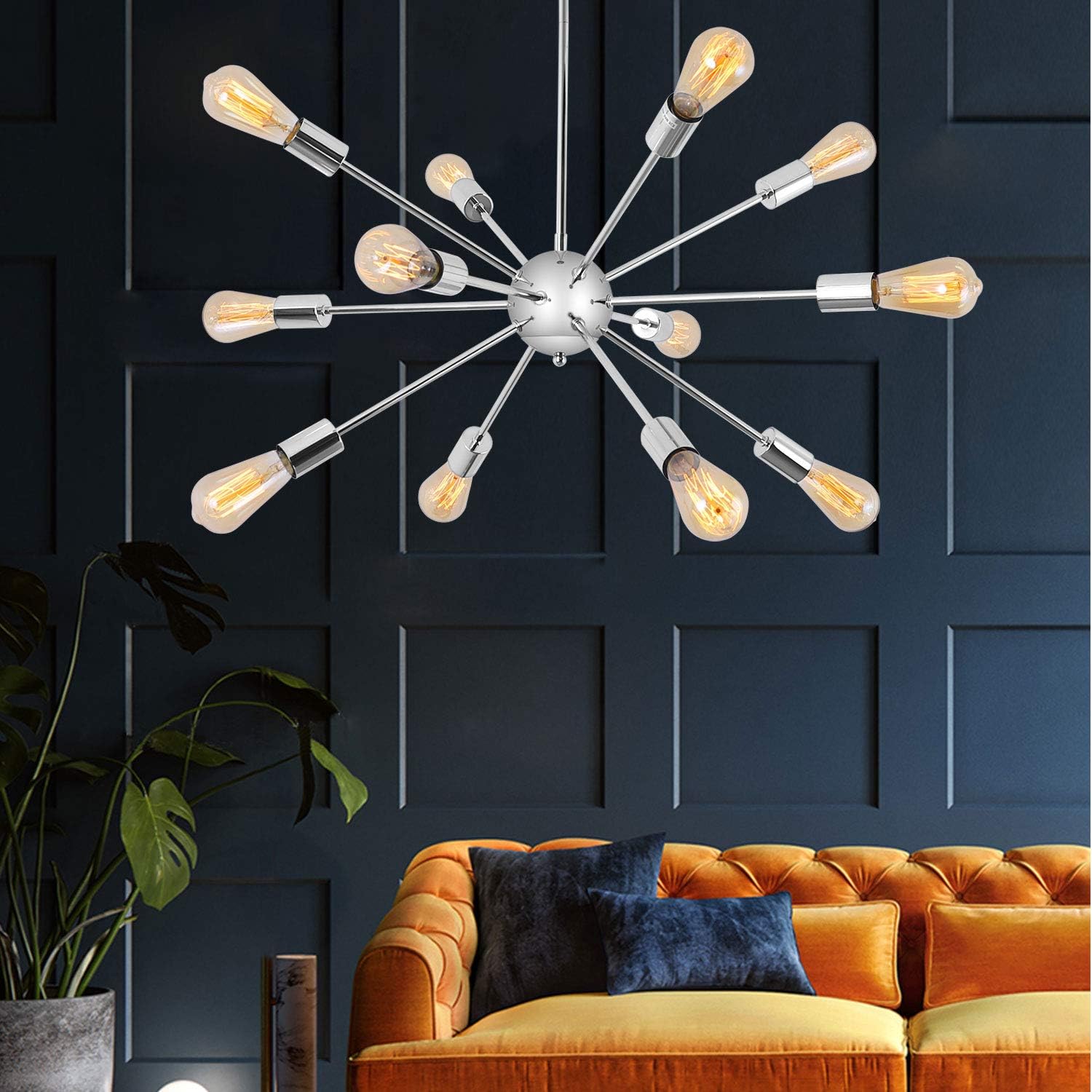 Modern Sputnik Chandeliers 12 Lights Mid Century Vintage Ceiling Light Fixture Industrial Pendant Lighting for Kitchen Dining Room Living Room Bedroom, Nickel - - 