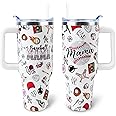 WENININOK Baseball Mom 40 oz Tumbler with Handle and Straw Lid Leak Proof - Baseball Mom Tumbler for Mothers Day Gifts for Mom Women - Stainless Steel Cup Dishwasher Safe