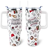 WENININOK Baseball Mom 40 oz Tumbler with Handle and Straw Lid Leak Proof - Baseball Mom Tumbler for Mothers Day Gifts for Mom Women - Stainless Steel Cup Dishwasher Safe
