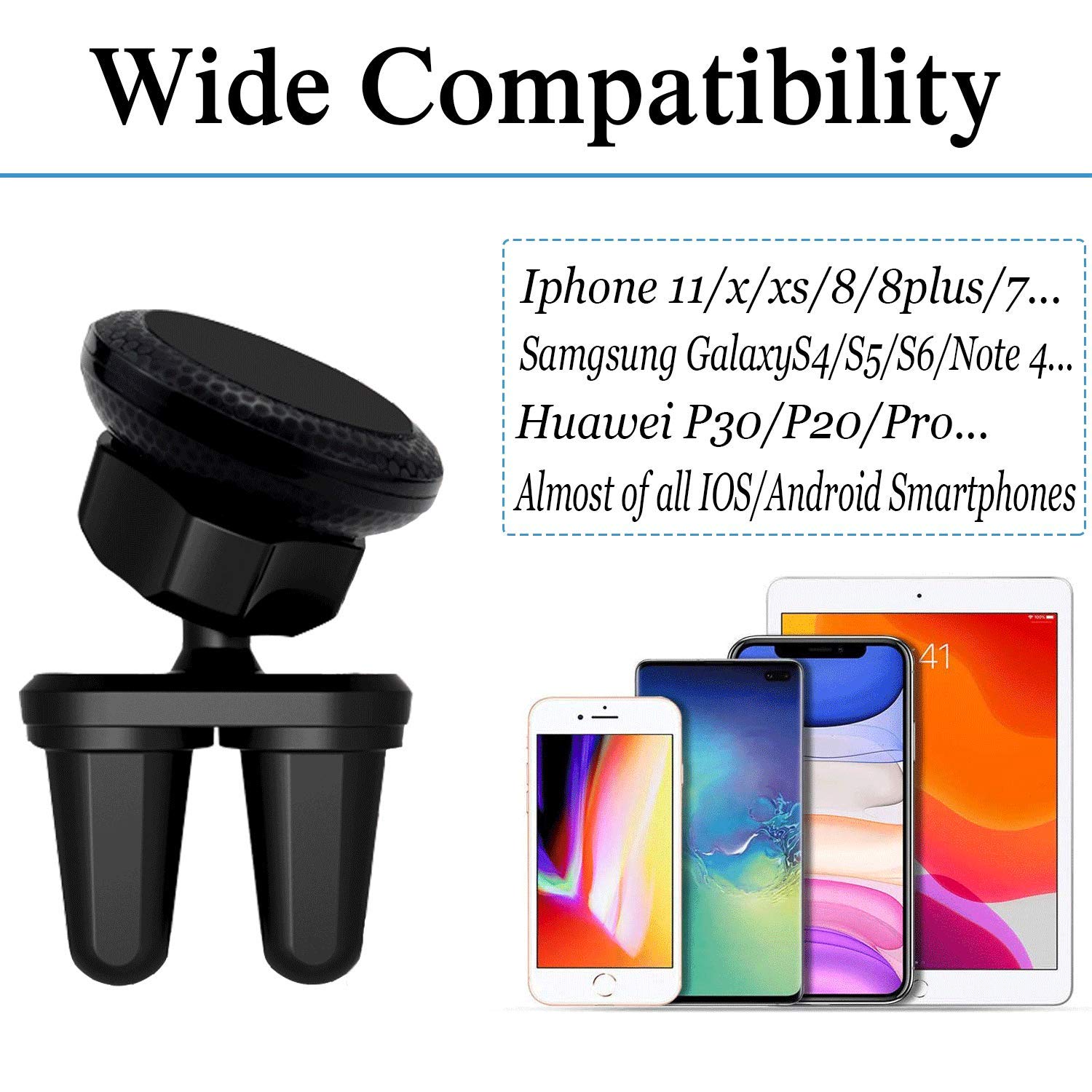 Babacom Soporte Movil Coche Magnético,360 Grados Rotación Soporte Teléfono Coche Universal Rejilla Ventilación con Doble Clip Estable para iPhone, Samsung y Otras Smartphones de 3.5 a 6.5 Pulgadas