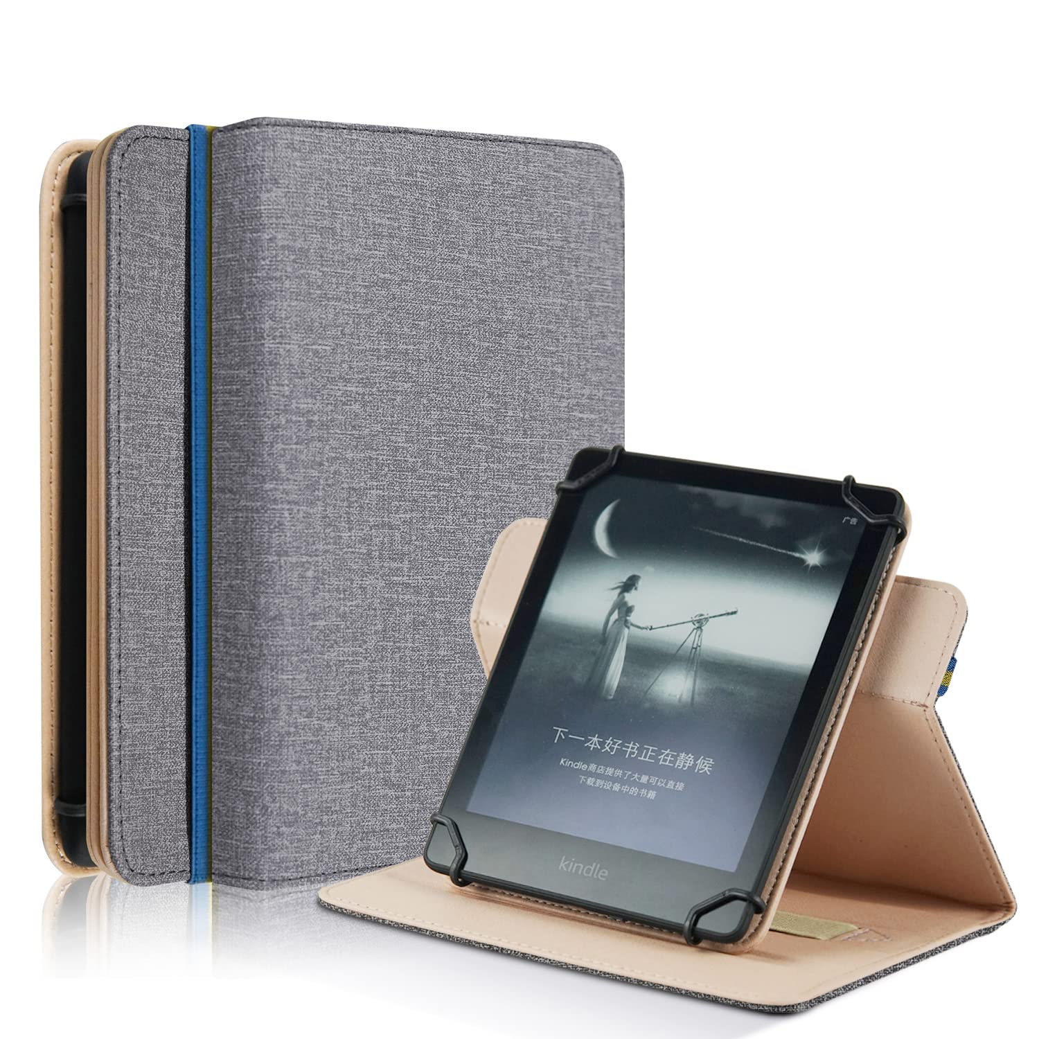 DINGGUAGUA Universal 6 Inch E-Book Case,Folio Stand Case with handstrap Compatiable with Sony/Kobo/Tolino/Pocketbook 6.8 Inch Ebook Reader,Gray