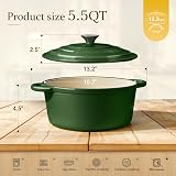 Overmont Enamelled Cast Iron Round Casserole 26cm 5.2L Green Lid view 4