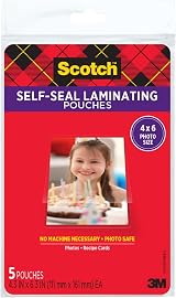 Scotch Self-Sealing Laminating Pouches Gloss 4 x 6 Inches PL900G 5 Pack view 1