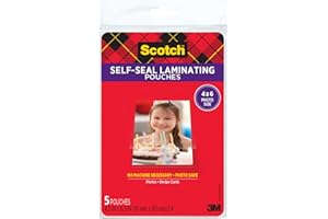 3M Scotch Self-Sealing Laminating Pouches, Glossy Finish, 4 3/8X6 3/8 Inches, 5 Pouches (PL900G)