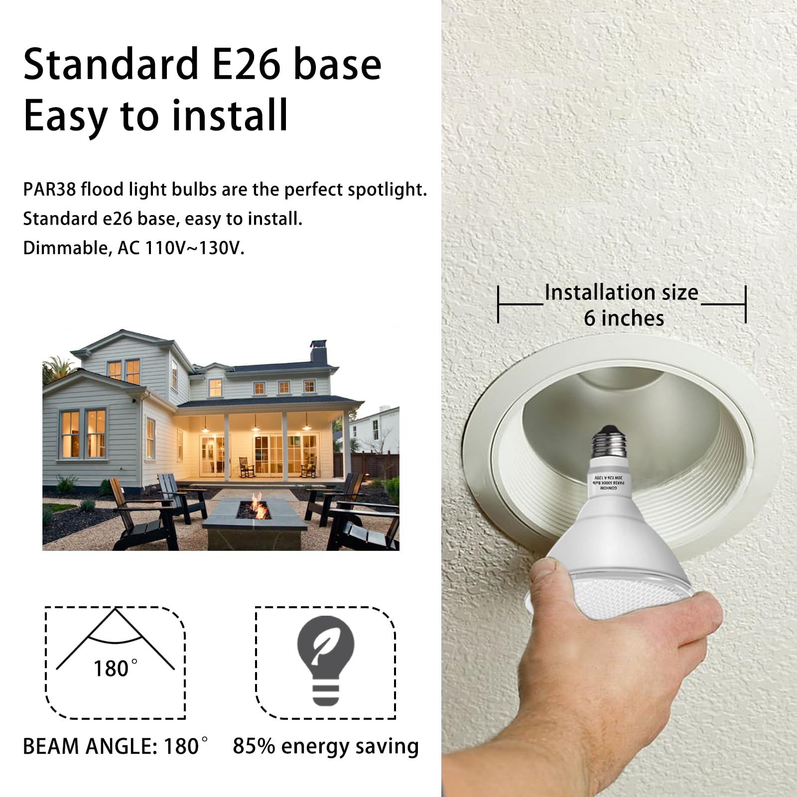 Par38 led Flood Lights Outdoor Light Bulb 2 Pack,Dimmable 5000K Daylight 1800LM,20W Replace up to 200W,Outdoor Flood Light Bulbs for Backyard,Garage,Porch,Garden