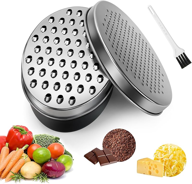 Heatigo Cheese Grater Shredder Chopper 2 Size Lids Container Black Kitchen Tool
