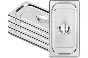 FSUON FUSON 4 Pack 1/3 Size Steam Table Pan Covers, Hotel Pans Lids with Handles, Stainless Steel Commercial Food Pan Lids for Steam Food Pans, NSF