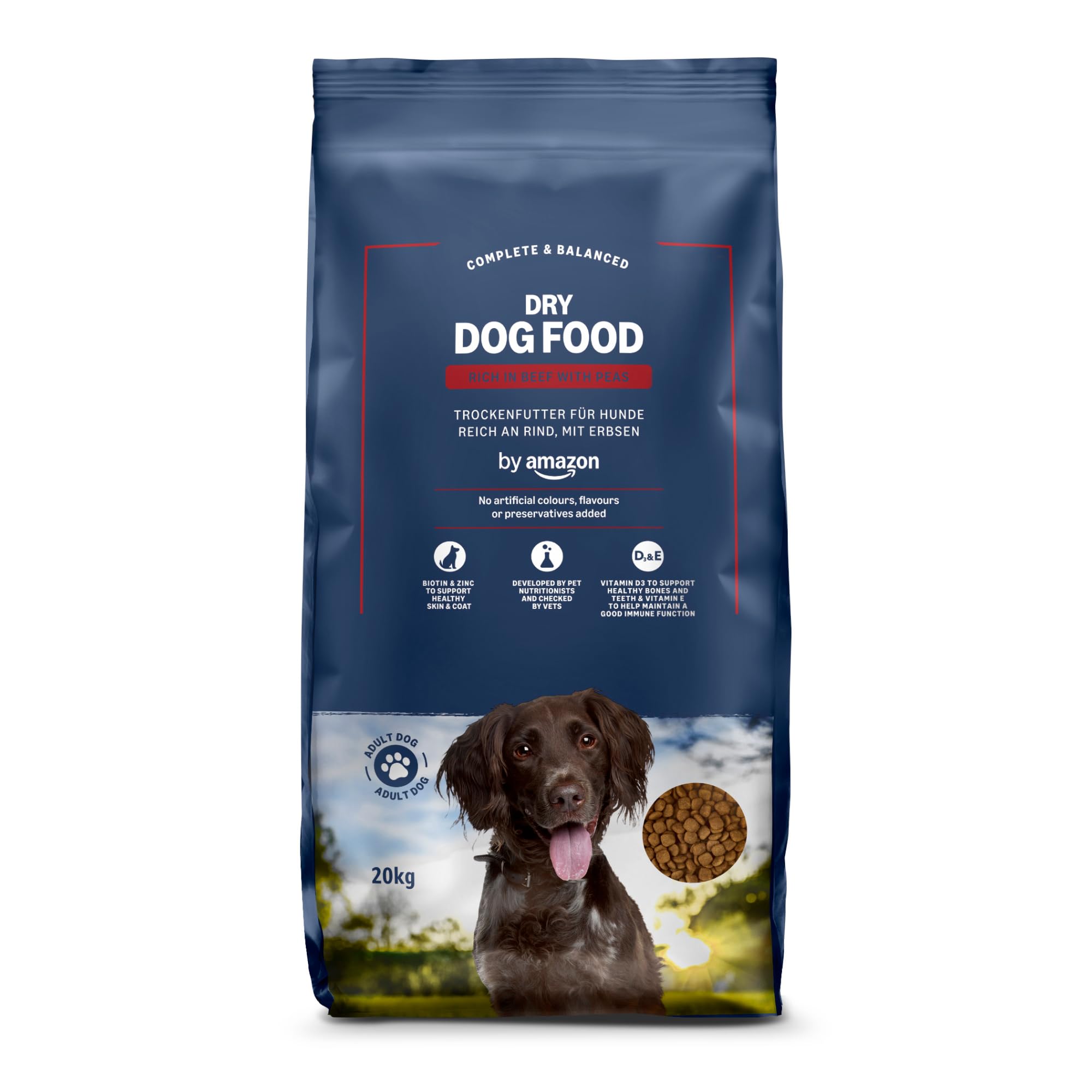 by Amazon - Complete Dry Dog Food for Adult Dogs, Rich in Beef with Peas, 1 Pack of 20kg