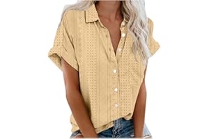 Rkwins Eyelet Tops for Women 2024 Short Sleeve/Sleeveless Shirts Turn Down Collar Shirt Casual Button Down Shirts