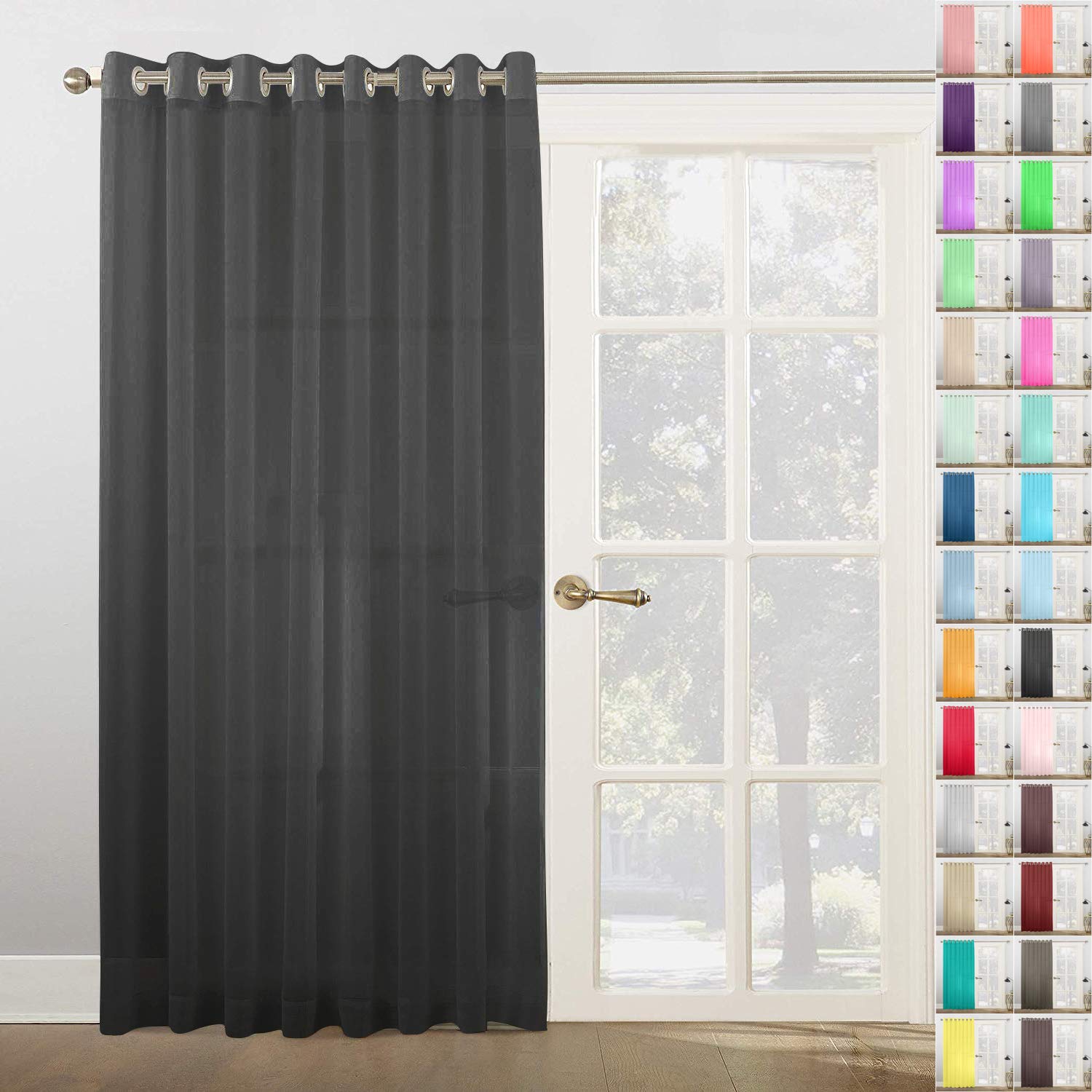 Megachest Woven Voile super wide metallic ring top Curtain 1 Panel (Black, 116" wide X 72" drop)