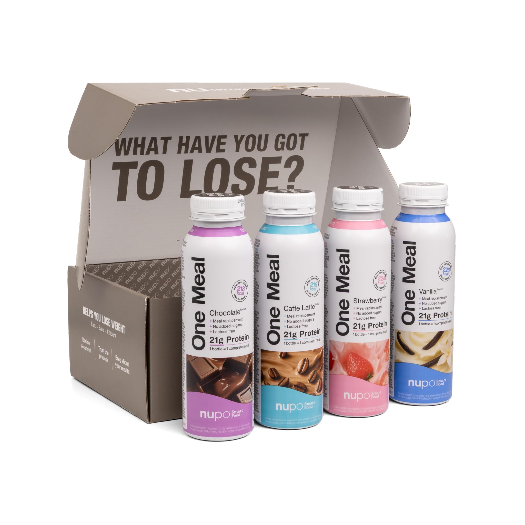 NUPO Ready To Drink TASTER PACK I Meal Replacement Shakes I 4 Flavours I Low Calorie & Lactose free