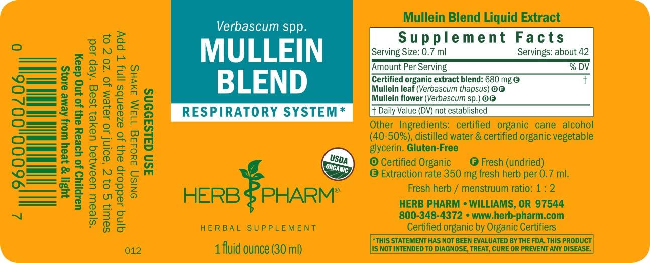 Herb Pharm Certified Organic Mullein Blend Extract for Respiratory System Support - 1 Ounce (DMULL01): Health & Personal Care