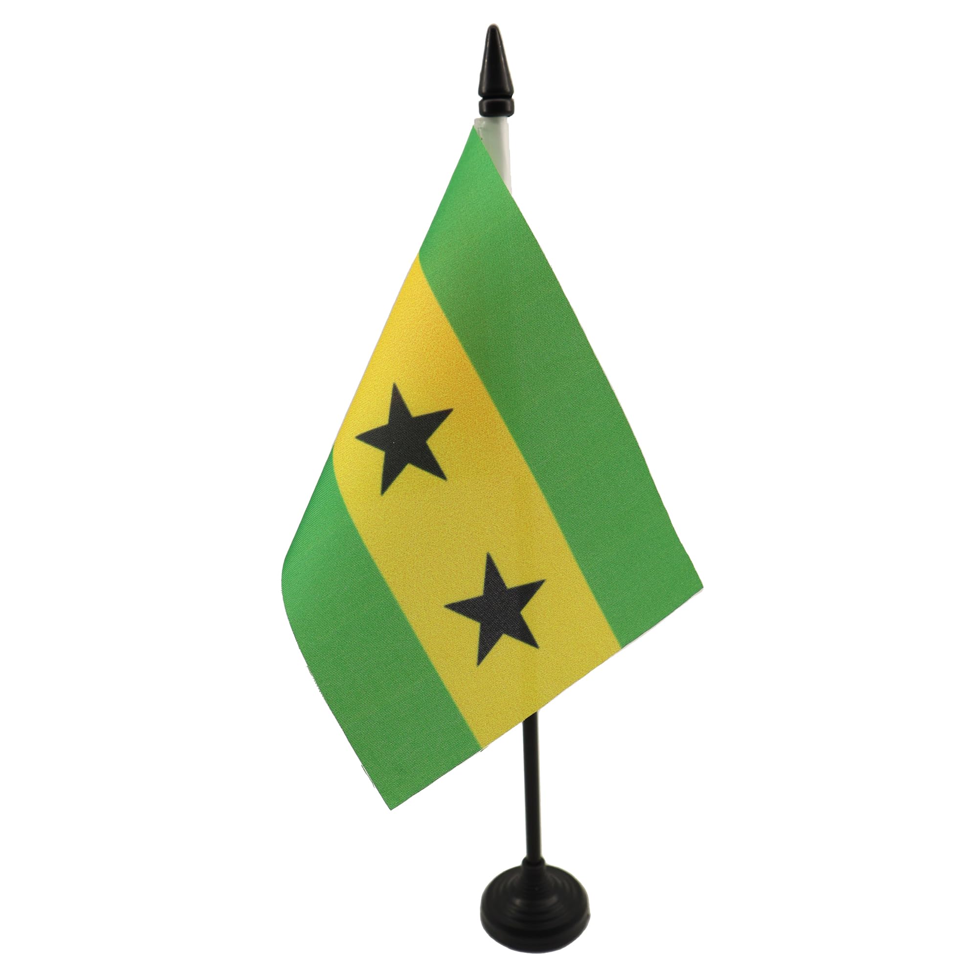 AZ FLAG - Sao Tomé and Principe Table Flag 4'' x 6'' - Sao Toméan Office Mini Banner 100% Polyester 15 x 10 cm - Mini Desk Flag with 10'' Pole and Black Plastic Base