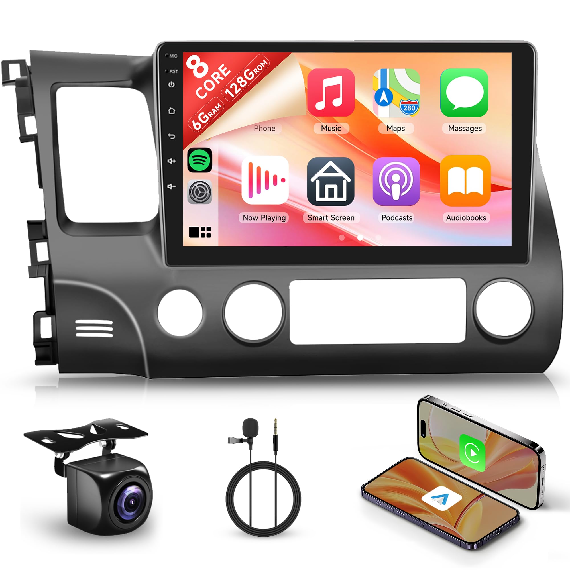 Photo 1 of **MISSING CAMERA**
8 Core 6+128G Android Car Stereo for Honda Civic 2006-2011 with Wireless Carplay Android Auto Car Radio, 10.1'' Touch Screen Head Unit with Mirror Link GPS Bluetooth FM/RDS DSP WiFi Backup Camera SWC
