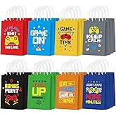 Resholder 24 Pcs Video Game Gift Bags with Handle Gamer Party Favors Goodie Treat Candy Bags with 8 Different Types Gaming Kraft Paper Pouches for Birthday Party Supplies Decorations (Bright)