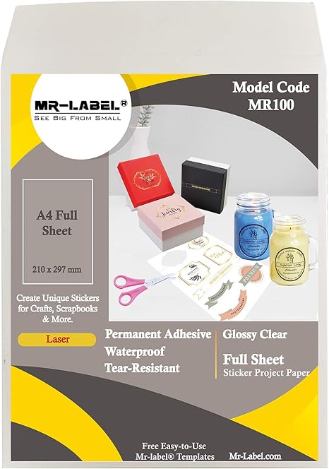 Amazon.com : Mr-Label Extra Large Clear Full-Sheet Strong Adhesive Labels -Transparent Tear ...