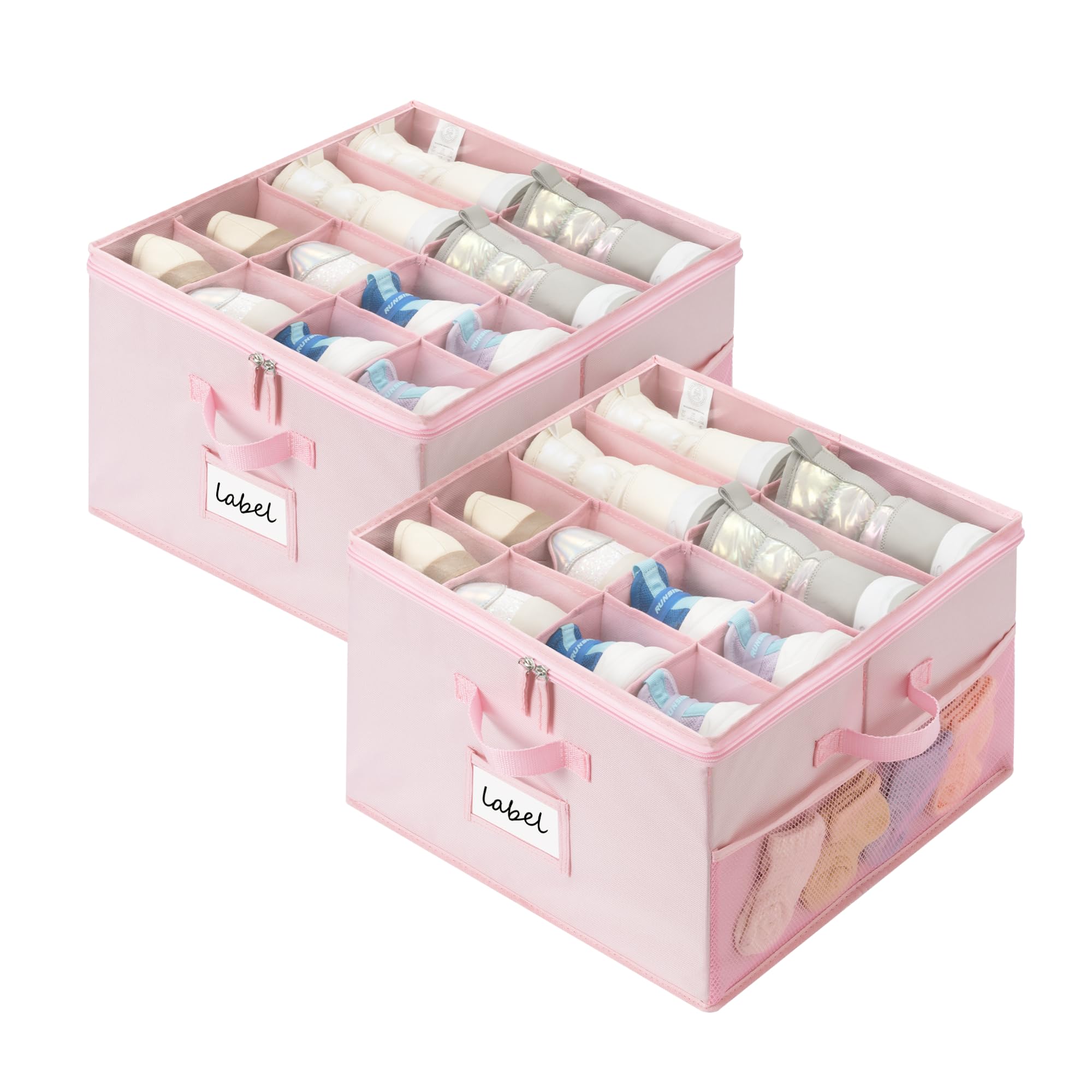 GRANNY SAYS Shoe Organizer for Closet, Fits up to 8 Pairs, 2 Pack Shoe Cubby Storage Containers with Side Mesh Pocket and Clear Cover, Pink
