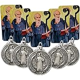 St Benedict Medal Set with Holy Cards Catholic Protection Saint Medallions, 5 of Each