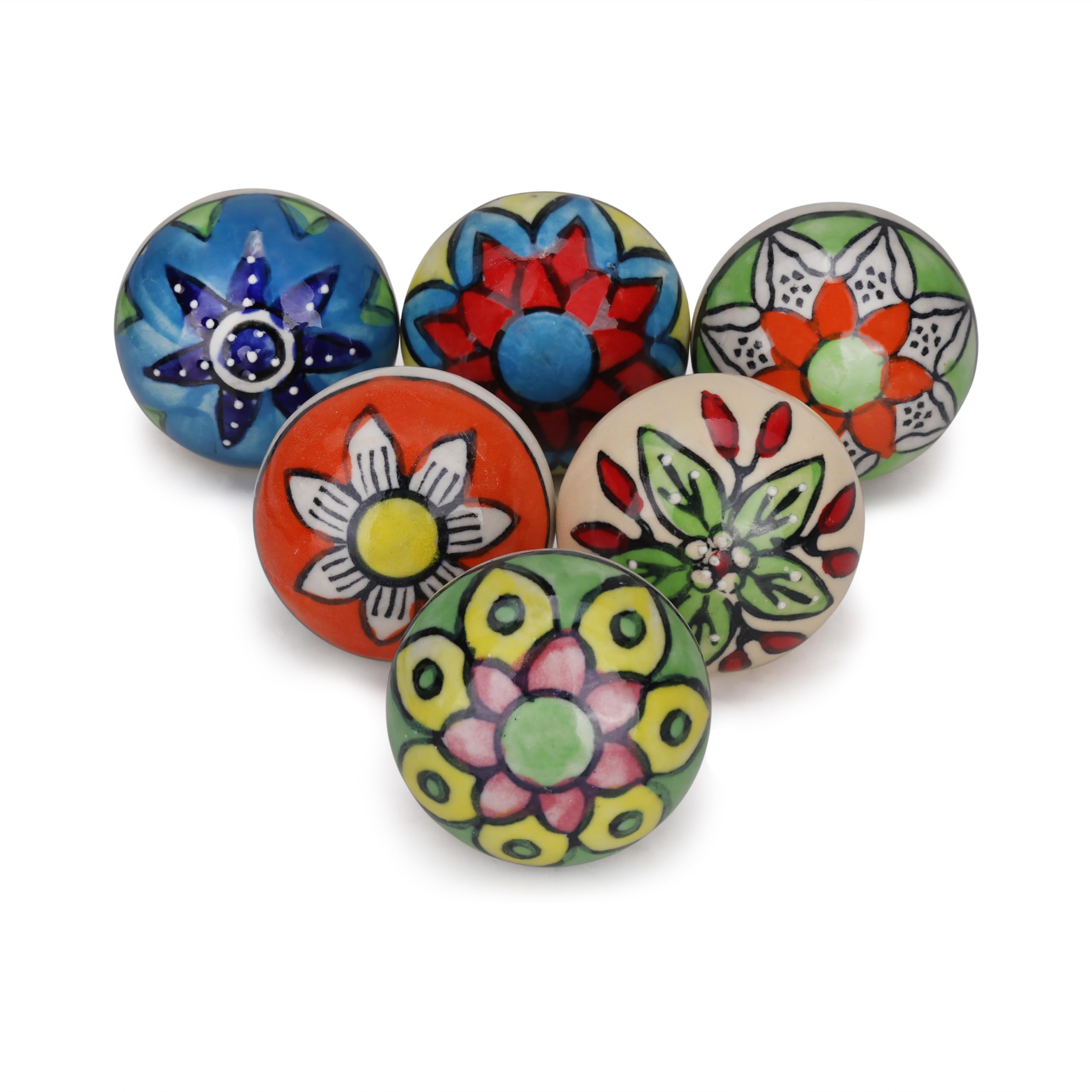FURNISHFUL FINESSE Cabinet Multicolor Assorted Ceramic Drawer Pull Handle Kitchen Cupboard Wardrobe Knob Boho Room Decorative Furniture Dresser Drawers Knobs-Pack of 6
