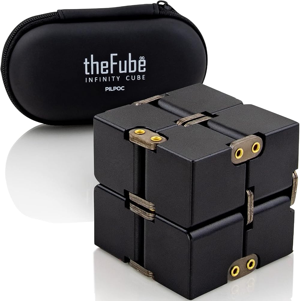 PILPOC theFube Infinity Cube Fidget Toy Black Aluminum with Case