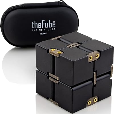 PILPOC theFube Infinity Cube Fidget Toy Black Aluminum with Case