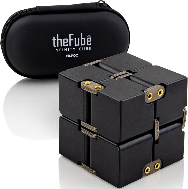 PILPOC theFube Infinity Cube Fidget Toy Black Aluminum with Case