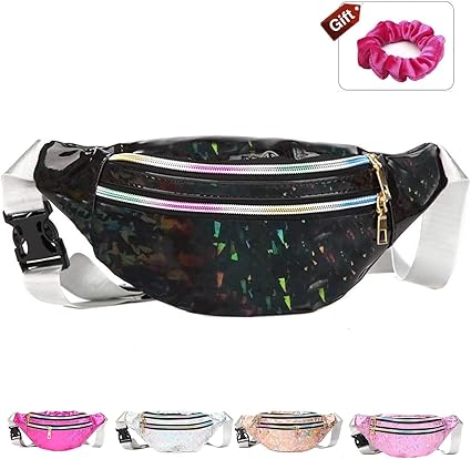 black holographic fanny pack