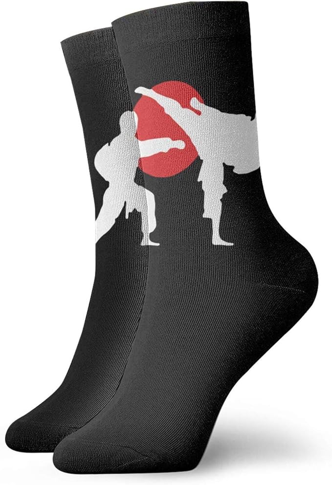 Two Karate Fighter Crew Socks Unisex Performance Athletic Soccer Socks