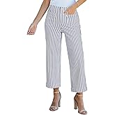 luvamia Striped Jeans for Women Trendy High Waisted Cropped Wide Leg Pants Stretchy Denim Patch Pocket Pinstripe Pants