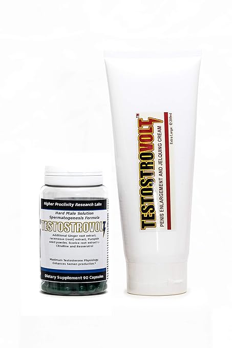 Testostrovolt mehr Orgasmen Kapseln und 200ml Testostrovolt Cream (= 4 Röhren) für Penisvergrösserung Penisverlängerung Potenzmittel, 90 Kapseln, 100% Geldzurück Garantie, Potenz Bericht - 'Melktechnik'
