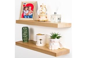 2 Pc Natural Pine Wooden Floating Shelves for Wall with No Drilling; Wall Mounted Wood Shelf Set; Wall Shelves for Living Roo