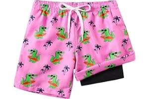 Cozople 4-10T Boys Swim Trunks with Compression Liner Beach Quick Dry Bathing Suit Boxer Brief Lined Swim Shorts Swimwear